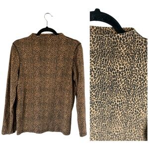 Vintage 90s Jones New York cheetah print mock neck long sleeve top